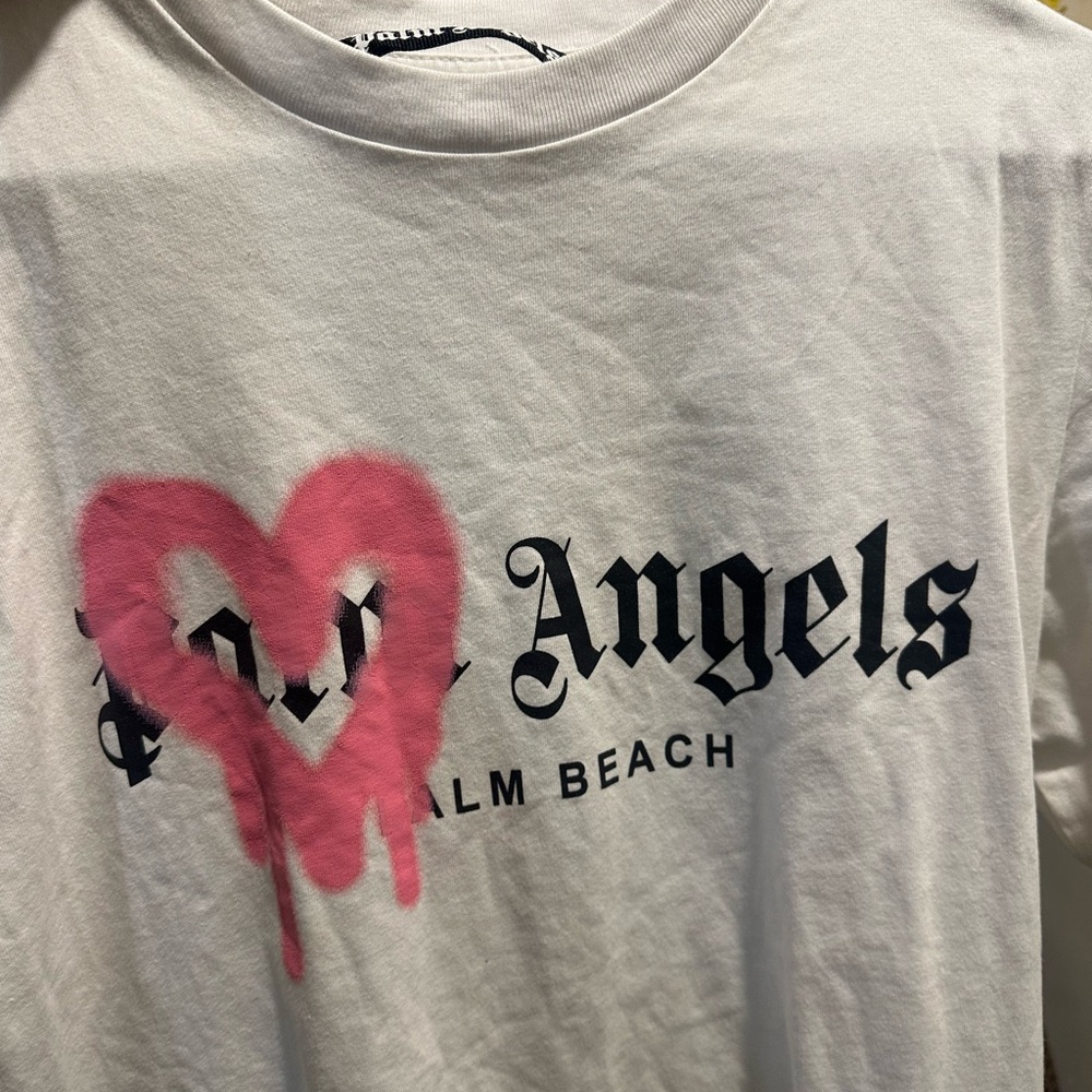 Palm Angels White and Pink Graphic Tee